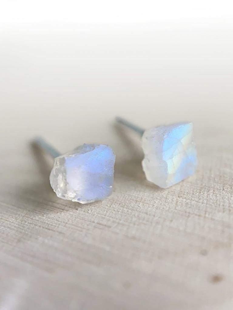 Raw Crystal Rainbow Moonstone Sterling Silver Earrings