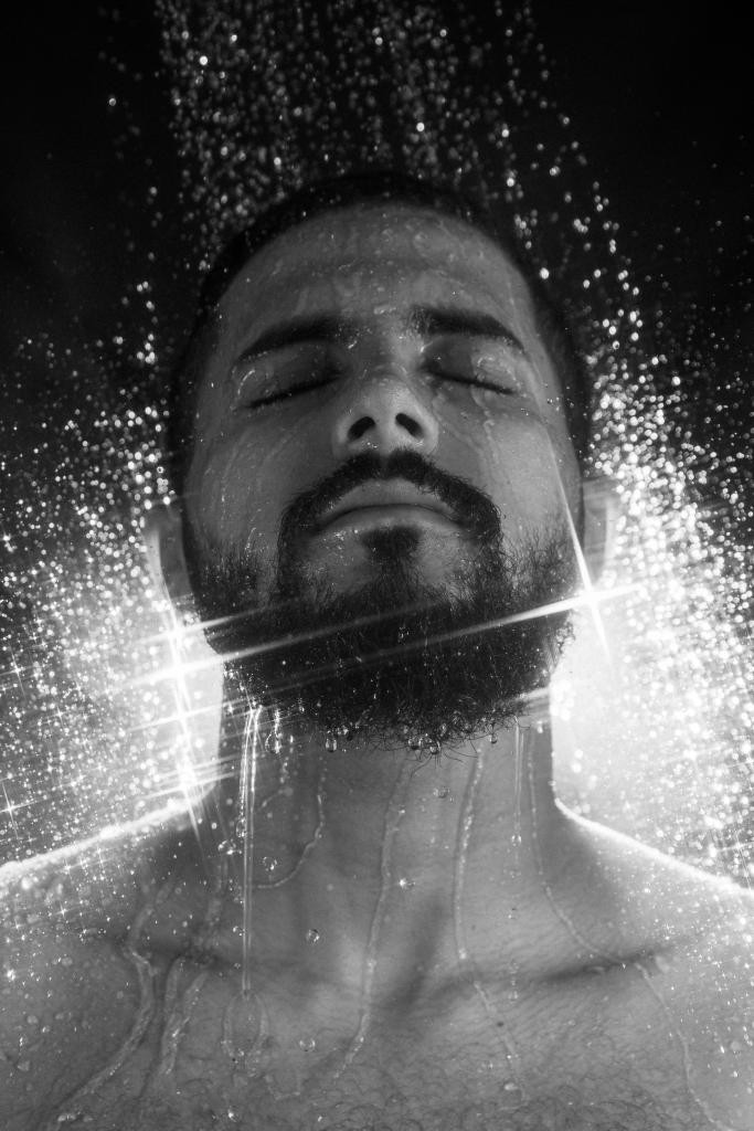 man in shower