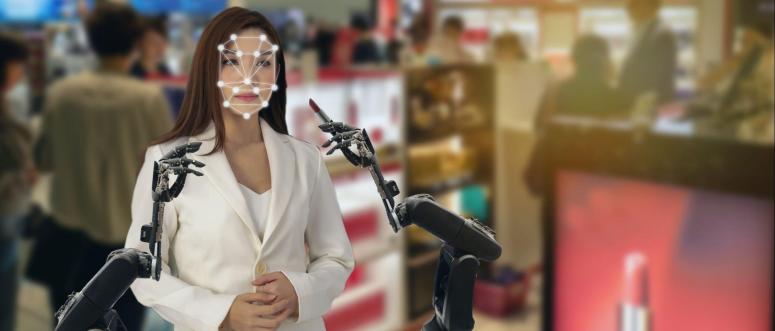 smart technology in beauty cosmetic business with robotic for make up a customer by the robot smart technology in beauty cosmetic business with robotic for make up a customer by the robot