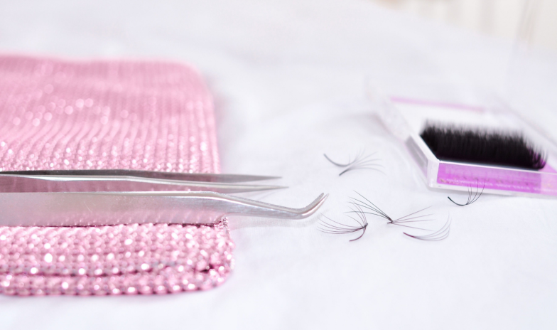 Bunches of fake lashes fell down after eyelash extensions, beauty salon problems. High quality photo