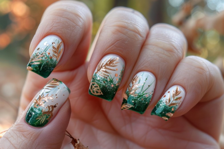 autumn green manicure