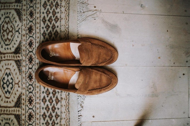 brown suede penny loafers photo