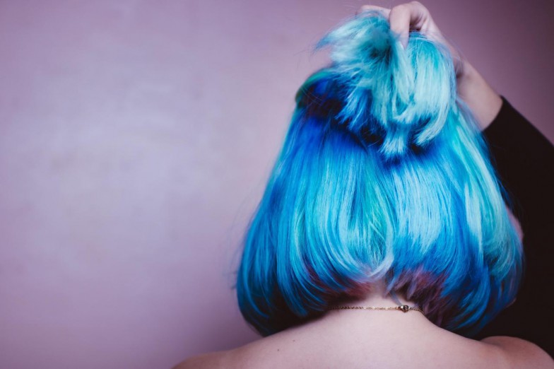 person with blue and white hair photo